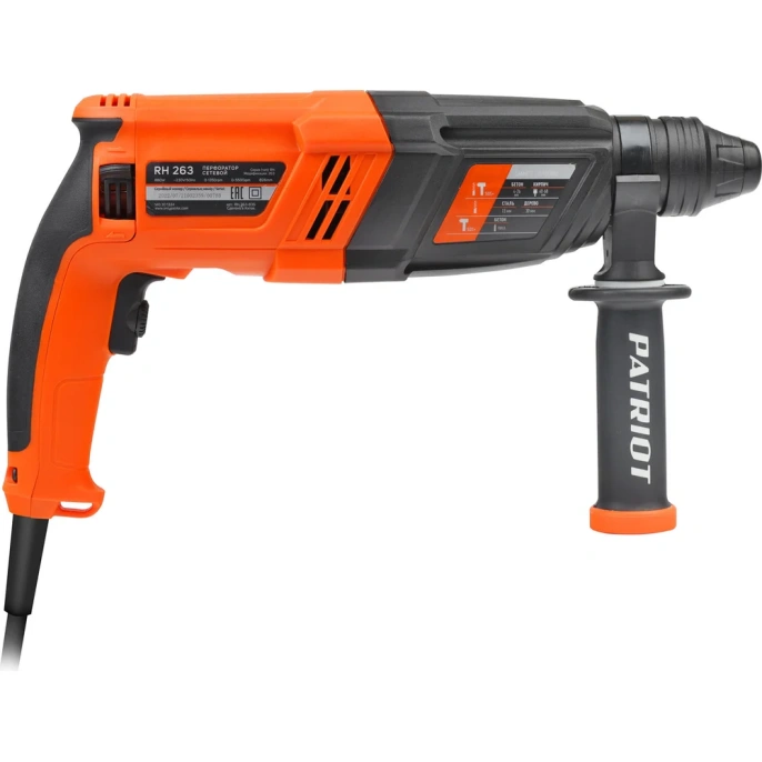 Перфоратор PATRIOT RH 263 SDS+, мощность 880 Вт, 2.9 Дж, 3 режима работы, макс.диаметр 26 мм, глубиномер, кейс 140301324