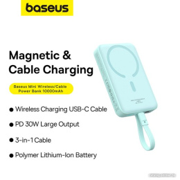 Портативное зарядное устройство Baseus P1002210B333-00 Magnetic Mini Wireless Fast Charge Type-C Edition 10000mAh 30W Peppermint Blue