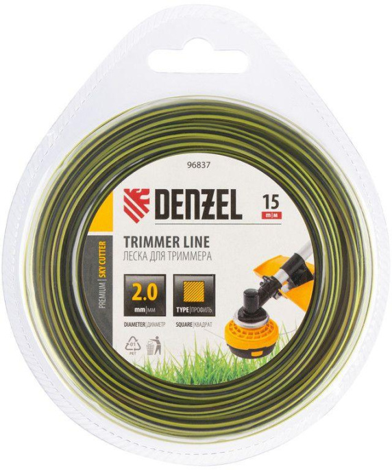 Леска для садовых триммеров DENZEL SkyCutter,  2мм, 15м [96837]