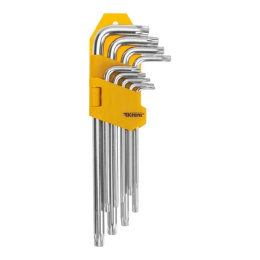 Kranz KR-12-5221 Набор ключей имбусовых Tamper-Torx 9 шт., ТТ10-ТТ50, закаленные, удлиненные, никель