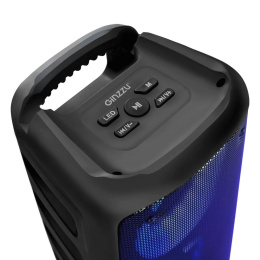 Ginzzu GM-916B 10Вт, TWS, 150Гц-18КГц, динамики 2х3,0", 2400мАч, AUX, USB-flash, микро SD, КАРАОКЕ, FM-радио, RGB