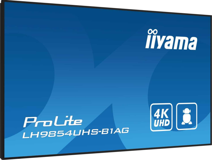 Информационный дисплей 98" 16:9 3840x2160 UHD 4K IPS, 60 Hz, 500 cd/m, H178°/V178°, 1200:1, 1.07B, 8ms, VGA, 3xHDMI, 2xDP, RJ-45, RS232C, MicroSD, 2xUSB Type A, Speakers, OPS Slot, Android 11, 24/7, 3Y, Black