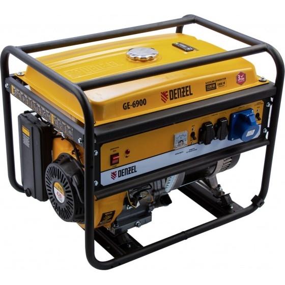 Denzel Генератор бензиновый GE-6900, 5,5 кВт, 220В/50Гц, 25 л, ручной старт [94637]