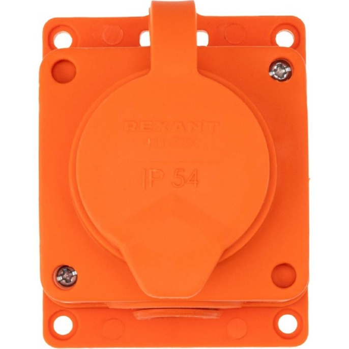 Rexant 111-225 Розетка колодка влагозащищенная с крышкой 1 гнездо COMPACT, с/3, 16А, IP54, каучук, оранжевая