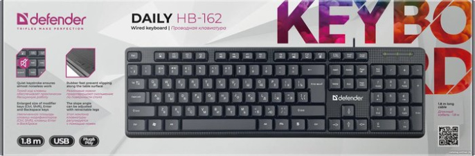 Клавиатура проводная DEFENDER Daily Дейли HB-162 RU черный USB, 104 клавиши 45162