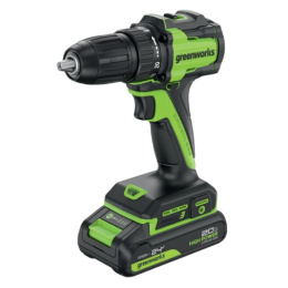 Greenworks DD345, 24V, Дрель-шуруповерт аккумуляторная, бесщеточная, 27/45 Нм,13мм,2х2Ач,ЗУ,кор [3708307CUC]