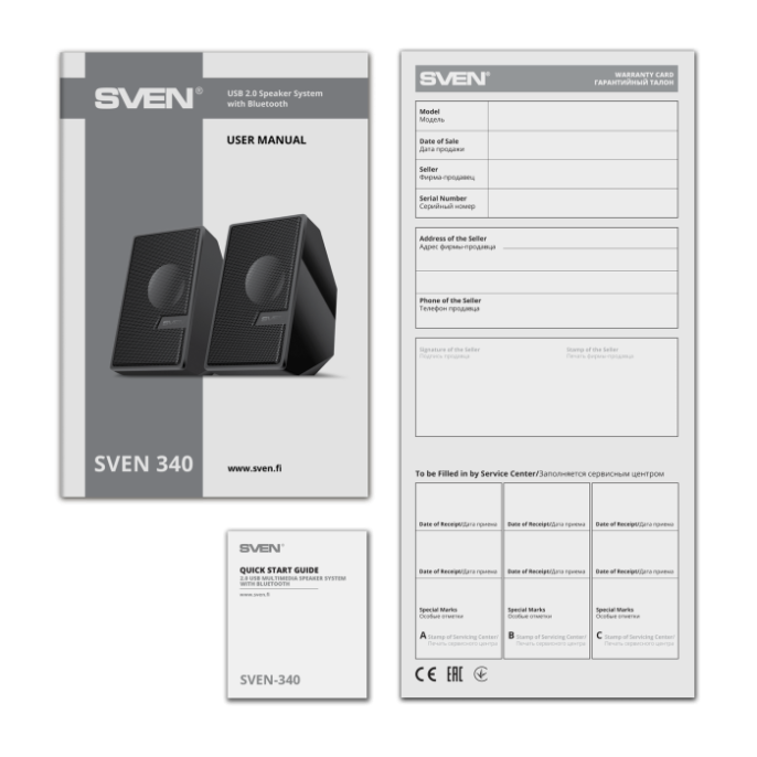 Колонки Bluetooth Sven 340,  2.0,  черный [sv-021399]