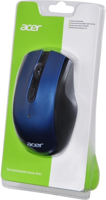 Мышь беспроводная Acer OMR031, радио, оптическая, USB, 1600dpi, черный и синий [zl.mceee.008]