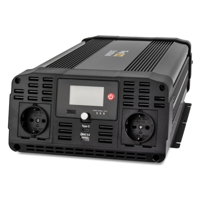 Автомобильный инвертор TopOn 3000w 2 розетки, чистый синус, type-c pd, usb qc, lcd экран, пиковая мощность 6000w черный TOP-PI3000
