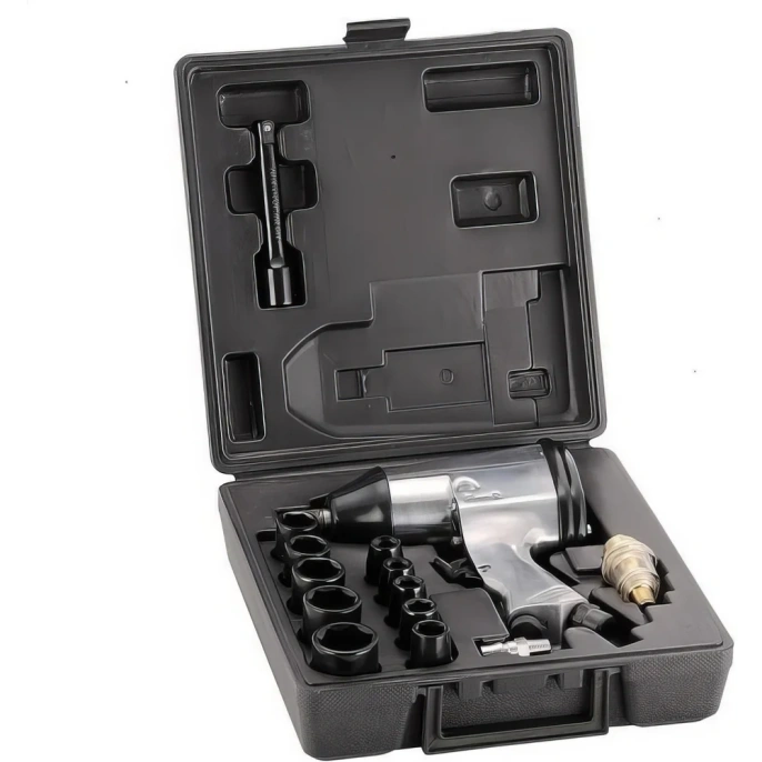 Гайковерт пневматический BYAROSS 1/2, в кейсе с комплектом головок 9,10,11,13,14,17,19,22,24,27, удлинитель125, масленка+ниппель, 2.2 кг FD-2508K