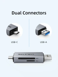 Кардридер CABLETIME CD40G (CT-ACSD3-AG) - USB 3.0, Type-C, адаптер SD/microSD, серый