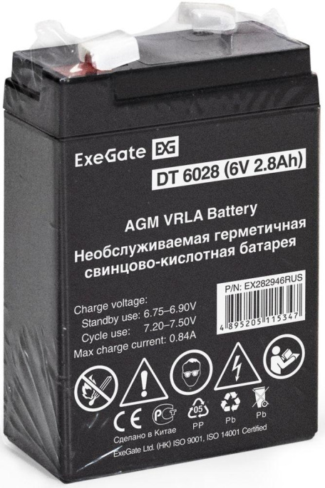 Аккумуляторная батарея EXEGATE EX282946 для ИБП, 6В, 2.8Ач [ex282946rus]