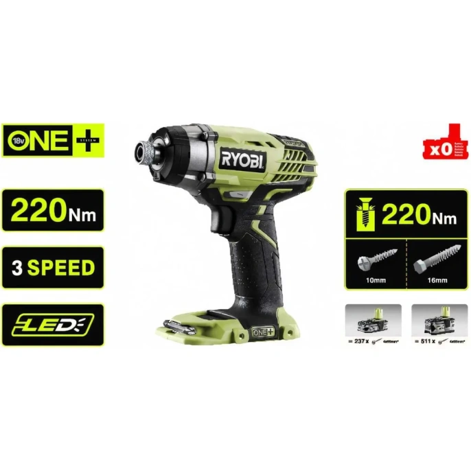 Импульсный винтовёрт Ryobi ONE+ R18iD3-0  без аккумулятора в комплекте 5133002613