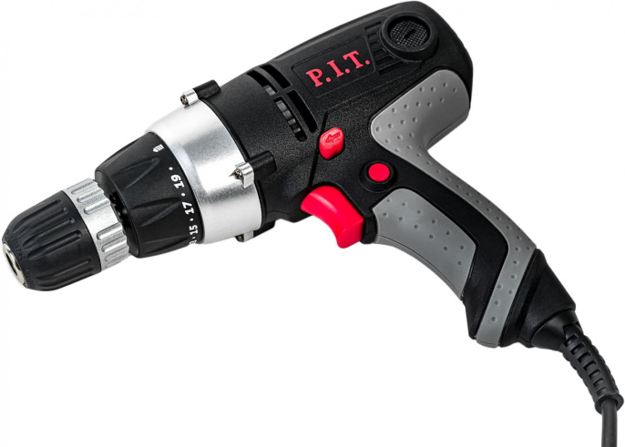 Дрель-шуруповерт P.I.T. PBM10-C2 безударная, диаметр патрона: 0.8 - 10мм, количество скоростей: 2, диаметр сверления: дерево 25мм, металл 10мм, максимальный крутящий момент: 26Нм, мощность: 400Вт