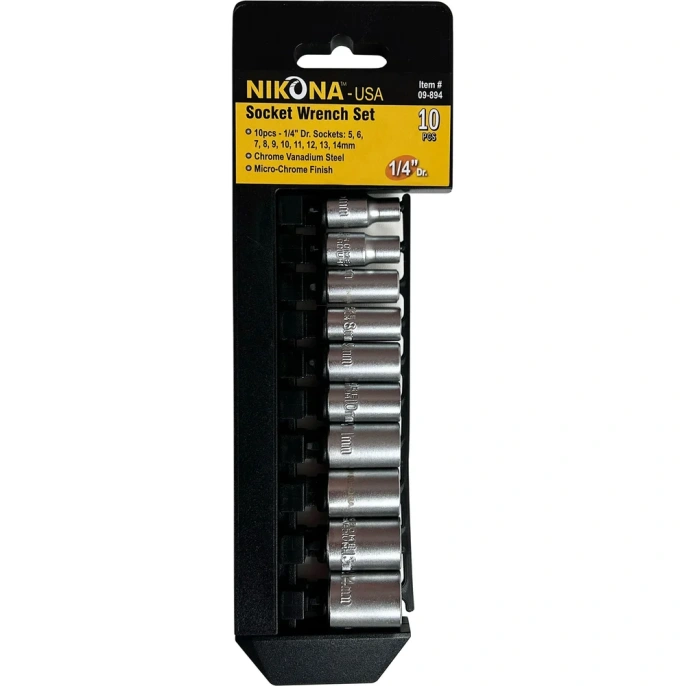 Набор торцевых головок NIKONA 1/4", 5-14мм, пластиковый держатель, 10пр 09-894