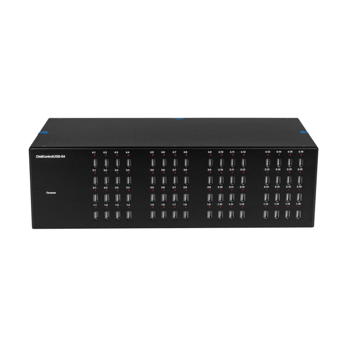 Управляемый USB over IP концентратор DistKontrolUSB-64 с 64 портами USB с 2 блоками питания, Ethernet 2 x 10/100/1000 Mb/ Защитный модуль с замком