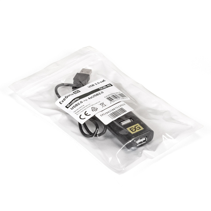 USB-Хаб (концентратор) 4-в-1 ExeGate DUB-42 (кабель-адаптер USB2.0 --> 4xUSB2.0, Plug&Play, черный) EX293976RUS