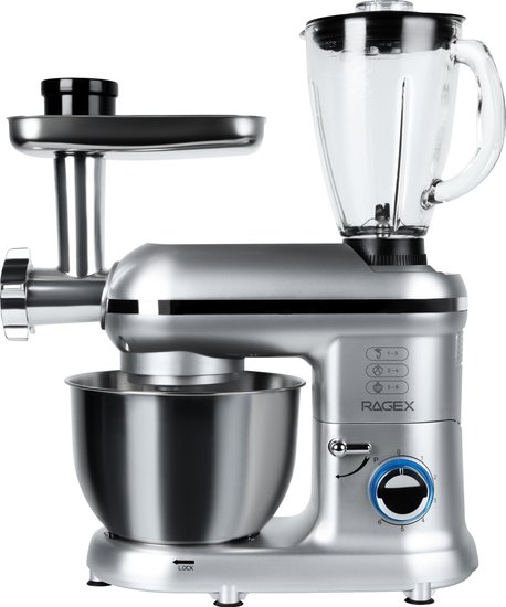 Кухонный комбайн 9 в 1 RAGEX R101, 4.5л, 1500Вт, цвет: 900 (серебристый)