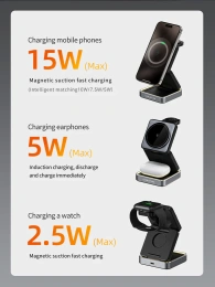 Беспроводное зарядное устройство CABLETIME CE12B (CT-WPG01-PG) 3-в-1, Qi-зарядка, 15 Вт, автодержатель, быстрая зарядка