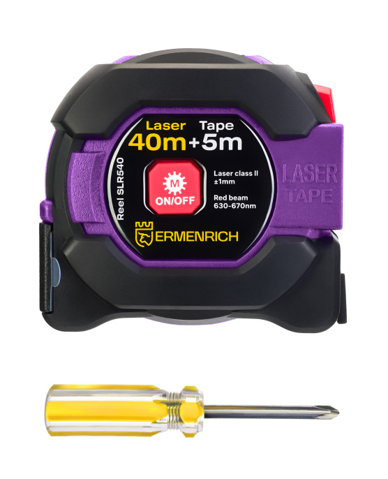 Рулетка с лазерным дальномером Ermenrich Reel SLR540, фиолетовый