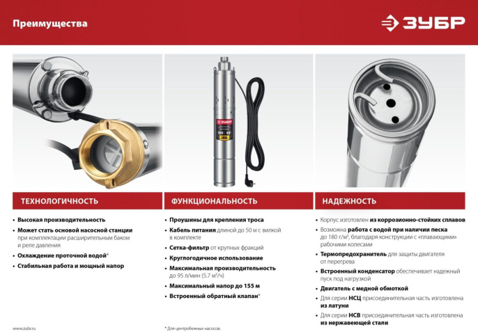 Насос скважинный Зубр Мастер НСЦ-100-135,  центробежный, погружной, 5700л/ч