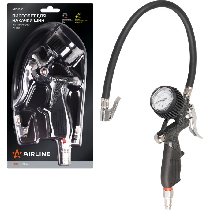 Пистолет для накачки шин Airline с манометром 10 АТМ PRO ATBU043