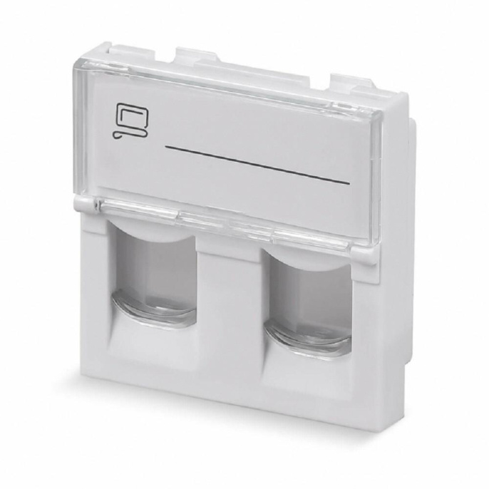 Rexant 03-0162 Вставка Mosaic 45x45, на 2 порта с прозрачной шторкой и увеличенным окном маркировки, белая