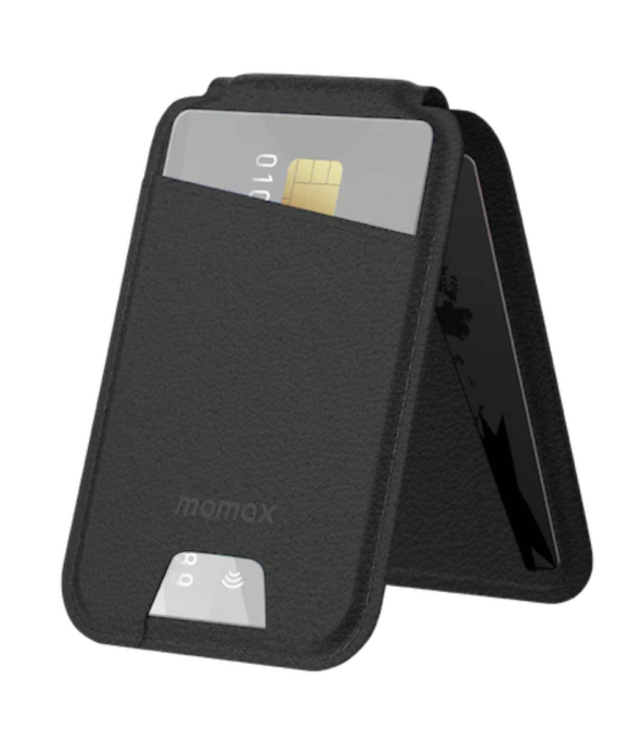 Кошелек-кардхолдер Momax 1-Wallet SR29D Черный магнитный, с подставкой, вмещает до 3 карт, прочная высококачественная кожа, устойчивая к царапинам, MagSafe