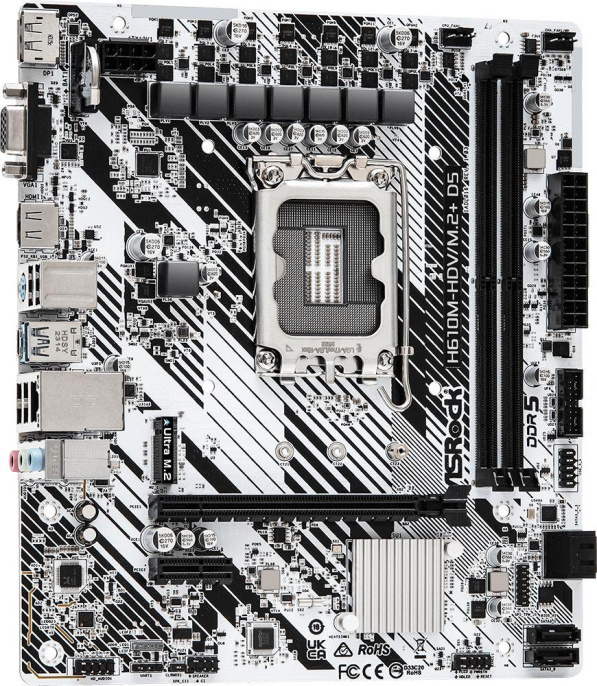 Материнская плата Asrock H610M-HDV/M.2+ D5 Soc-1700 Intel H610 2xDDR5 mATX AC`97 8ch 7.1 GbLAN+VGA+HDMI+DP
