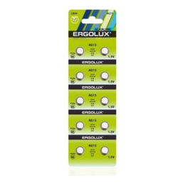 Ergolux AG13 BL-10 AG13-BP10, LR44 /LR1154 /A76 /357 батарейка для часов 10 шт. в уп-ке