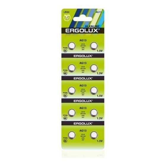 Ergolux AG13 BL-10 AG13-BP10, LR44 /LR1154 /A76 /357 батарейка для часов 10 шт. в уп-ке
