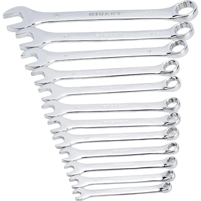 Набор комбинированных ключей Gigant 6 - 22 мм, 12 шт., полированный хром, Сталь Cr-V, 6-22мм, GDWSP-12