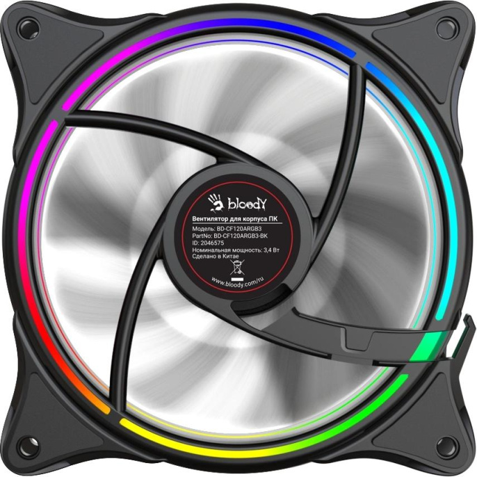 Вентилятор для корпуса Bloody BD-CF120ARGB3 ARGB 120х120x25 черный 4-pin 26дБ BD-CF120ARGB3-BK Ret