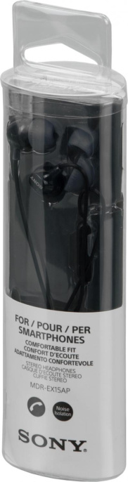 Наушники Sony MDR-EX15AP, 3.5 мм, внутриканальные, черный