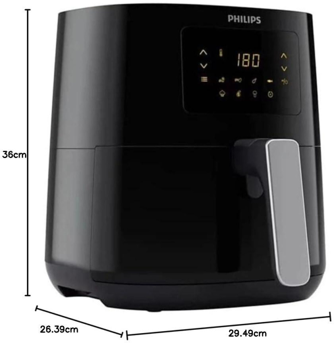 Аэрогриль Philips HD9252/70 1400 Вт, рабочий объем колбы: 4.1 л, нагревательный элемент: металлический ТЭН , управление: сенсорное, автоотключение при перегреве, цвет: черный