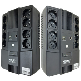 Источник бесперебойного питания SVC 1000ВА/600Вт, Вых.разъёмы: 4 розеток Schuko + 4 розеток Schuko без бат. поддержки + 2*USB A , Светодиодная индикация, Напольный U-1000/BSSC