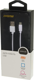 Кабель Digma micro USB m - USB m , 1.2м, 2A, белый [microusb-1.2m-wh]