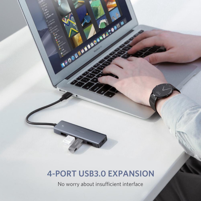 Хаб UGREEN CM219 (50985) 4-Ports USB A 3.0 Hub. Цвет: серый