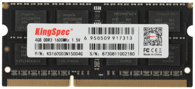 Оперативная память KINGSPEC KS1600D3N15004G DDR3 - 1x 4ГБ 1600МГц, для ноутбуков SO-DIMM , Ret