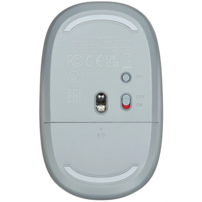 Мышь UGREEN MU105-90671, 800/1200/1600/2400 DPI,функция бесшумного режима, Режим: беспроводной -2,4 ГГц, рабочее расстояние: 10 м, рабочее напряжение: 1,5 В, рабочий ток: 10 мА, щелочная батарея AA (входит в комплект), совместимые системы: Windows 7/8.1/1