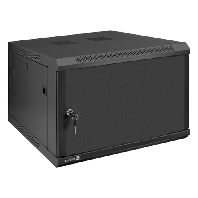 Шкаф телекоммуникационный 19" настенный 6U ExeGate EC-WM-6U.600.M.BLACK 19”, 6U, 600x600x370mm ШхГхВ , передняя дверь металл, съемные боковые панели, пыле- и влагозащита IP23, черный RAL 9004 EX298618RUS
