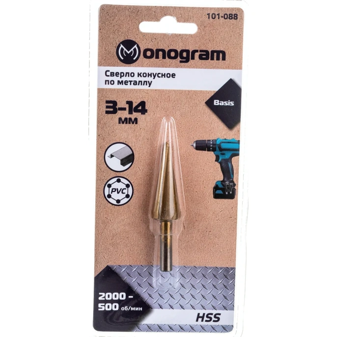 Сверло конусное с прямой режущей кромкой по металлу Basis (3-14 мм; HSS-TiN) Monogram 101-088