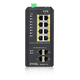 Коммутатор Промышленный L2 PoE+ коммутатор Zyxel RGS200-12P, 8xGE PoE+, 4xSFP, крепление на стену/DIN-рейку, IP30, два источника питания DC, бюджет PoE 240 Вт (RGS200-12P-ZZ0101F)