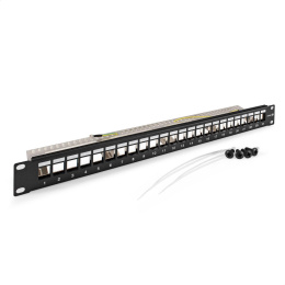 Патч-панель модульная ExeGate EPPB-19-24-STP (19", STP, 24 port, наборная, экранированная, 1U, RoHS, с кабельным органайзером, Black, RTL) EX297321RUS