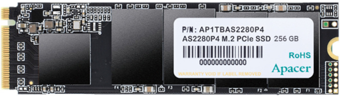 Накопитель SSD Apacer AS2280P4 256GB Bulk AP256GAS2280P4 M.2, PCI-E 3.0 x4, 3D TLC, скорость чтения/записи: 2100/1300Mb/s