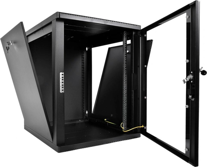 Шкаф телекоммуникационный настенный 19" 15U ЦМО ШРН-М-15.500-9005 стеклянная дверь, чёрный