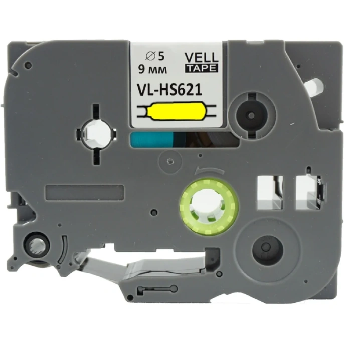 Термоусадочная трубка Vell HSE-621 Brother HSE 621, 8,8 мм, черный на желтом для PT 1010/1280/D200/H105/D600/E300/P700/E550/9700 319987