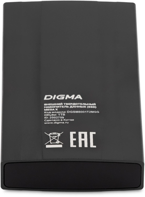Накопитель SSD Digma USB3.2 Gen2x2 1TB DGSM8001T2MGG MEGA X 1.8" темно-серый