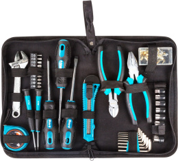 Набор инструментов Bort BTK-37 93722388 37 предметов: отвертка часовые, 2 шт, SL3, HP1 , плоскогубцы, нож, бокорезы, крепеж: гвозди, в комплекте рулетка, сумка