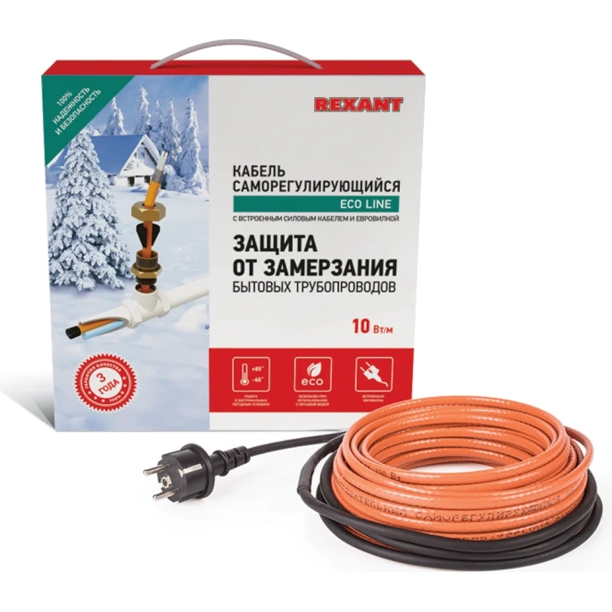 Комплект нагревательного саморегулирующегося кабеля REXANT 10HTM2-CT, пищевой, 4м/40Вт в трубу 51-0602